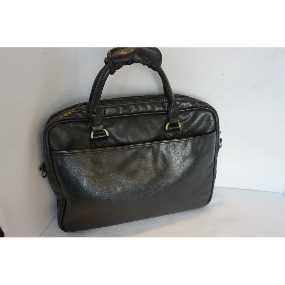 Mercury Luggage Seward Trunk Black Faux Leather Briefcase Attache Bag 8113
